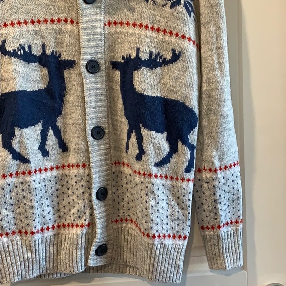 🟢 Moose Xmas Winter Sweater Cardigan Grey Blue XS - Picture 3 of 5